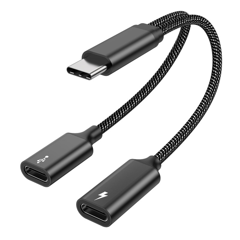 60W USB C Splitter Cable, 2in1 USBC Male to Dual USBC Female, Charge While Us…