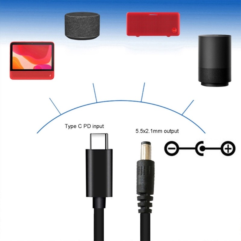 Efficient USB Type C To DC5.5x2.1mm 12V Charging Cable 1 Meter Long for Home Use gallery