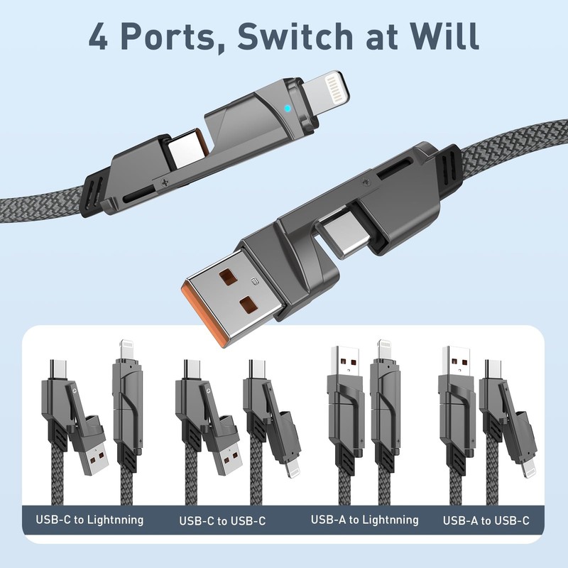 4 in 1 USB C Cable, 60W Fast Charging, 4ft Multi Charging Cable Combo for iPh... gallery