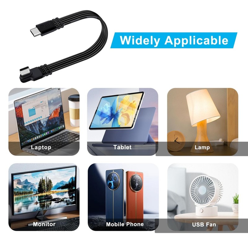 Flat USB C Cable 90 Degree Left Right Bent 100W 5A Data Charging 1.6 ft gallery