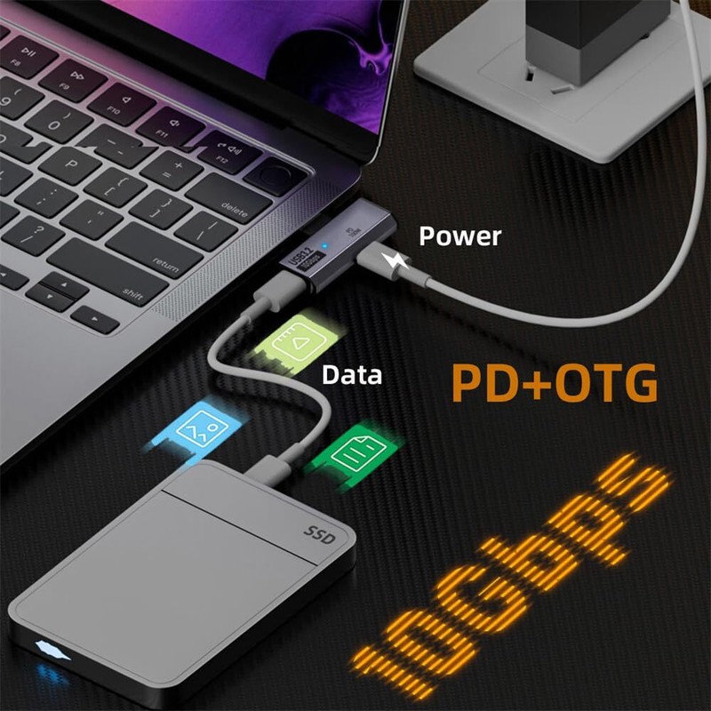 USB-C Splitter 1 in 2 Out Charger Connector Type-C Female USB3.0 10Gbps Data ... gallery