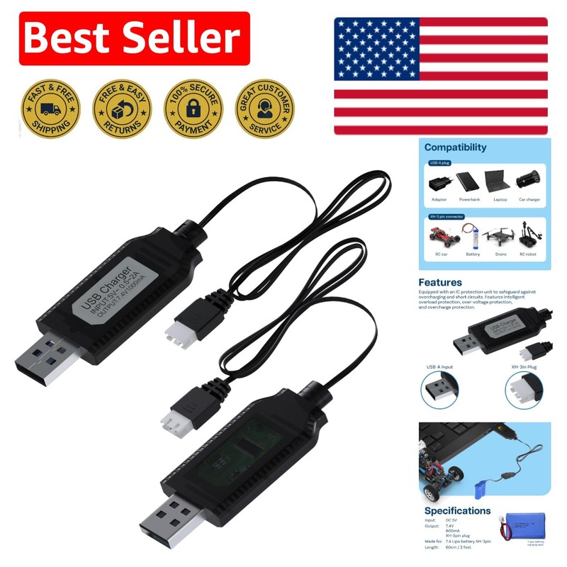 Efficient USB Charger for 7.4V LiPo & Li-ion Batteries – Dual Pack Convenience
