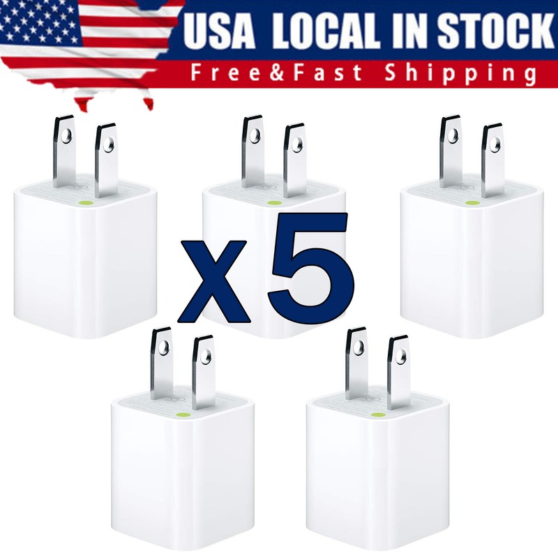 5x White 1A USB Power Adapter AC Home Wall Charger US Plug FOR iPhone 5 6 7 8 X