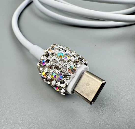 BRAND NEW WITH TAGS Rhinestone Clear Bling USB Charger Cable
