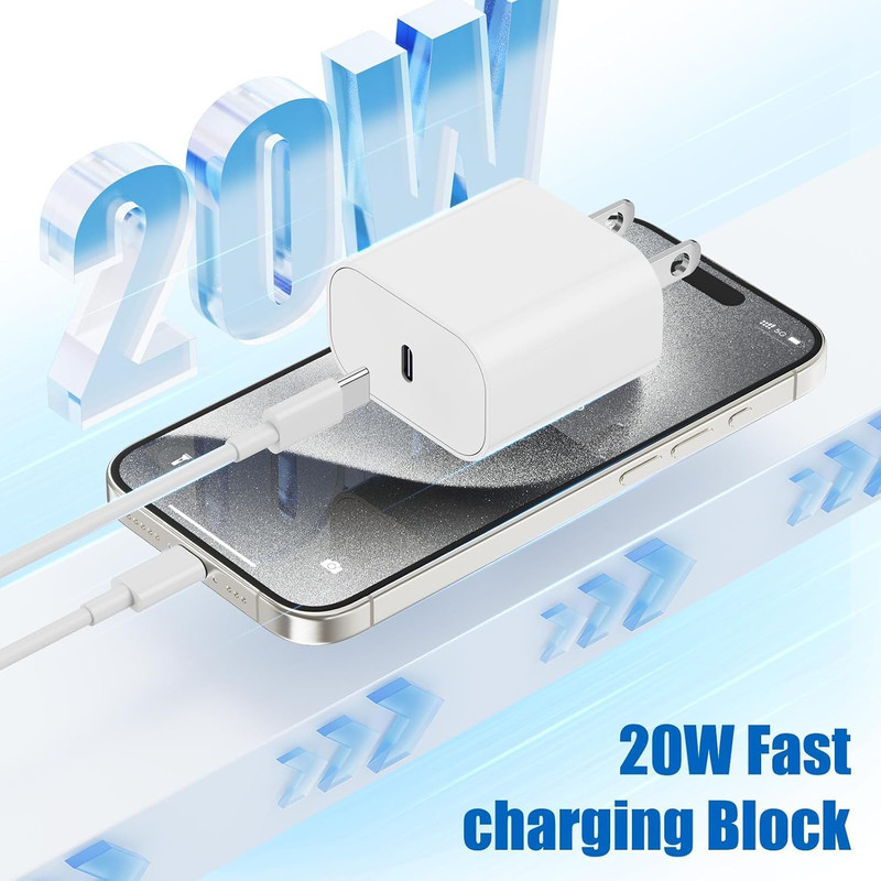 Iphone 17 16 15 Fast Charger Block and 10Ft Type C to C Cable Cord Long, 20W gallery