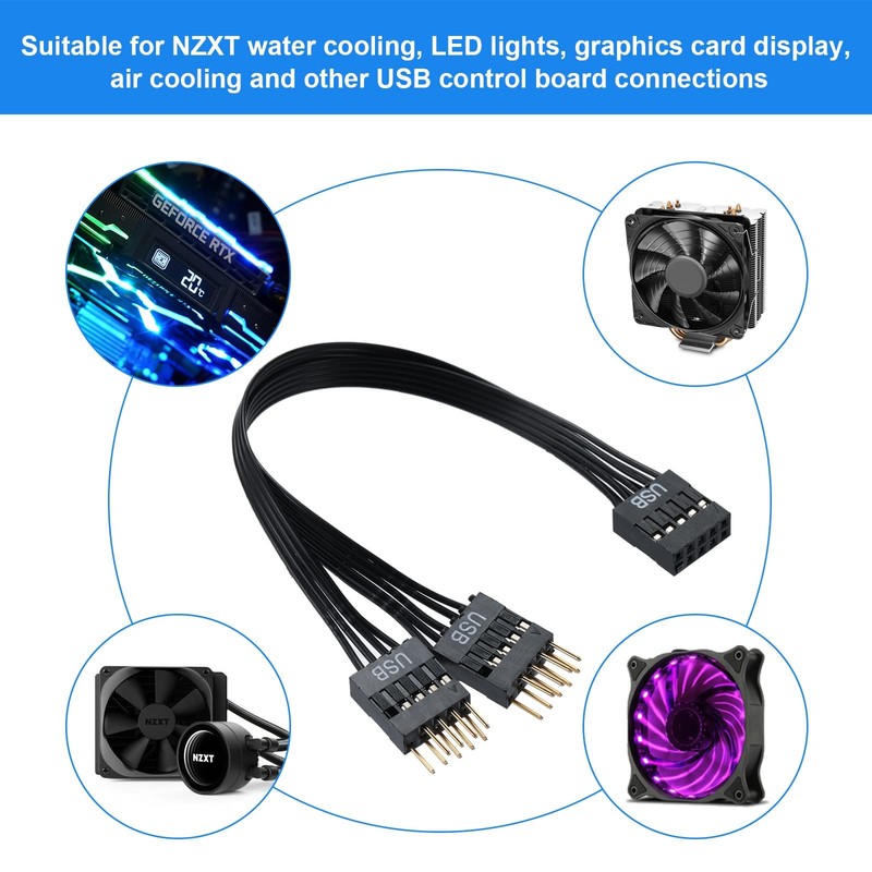 MZHOU Dual USB 2.0 Header Splitter - 9-Pin Motherboard Male to Dual 9-Pin Fem... gallery