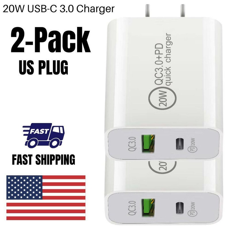 QC 3.0 Fast Charger USB C 20W PD Adapter Charging Lot For iPhone Samsung Android