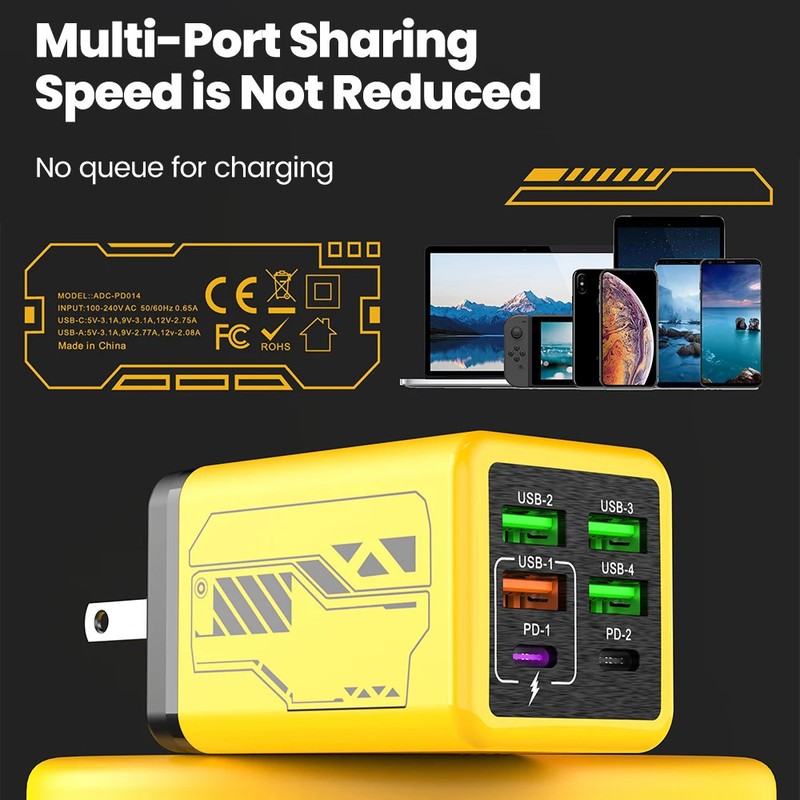240W 6-Port USB Charger 4USB 2Type C PD3.0 Fast Charging EU UK US iPhone Samsung gallery