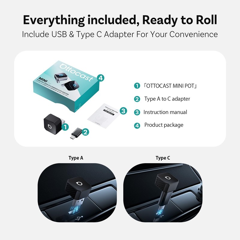 Mini 3.0 (Pot) 2025 2-in-1 Wireless CarPlay/Android Auto Adapter, 5GHz WiFi, ... gallery