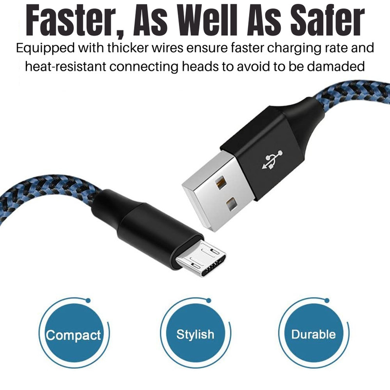 For Samsung Google Android Braided Micro USB Charger Cable Adapter Cord 3 Pack gallery