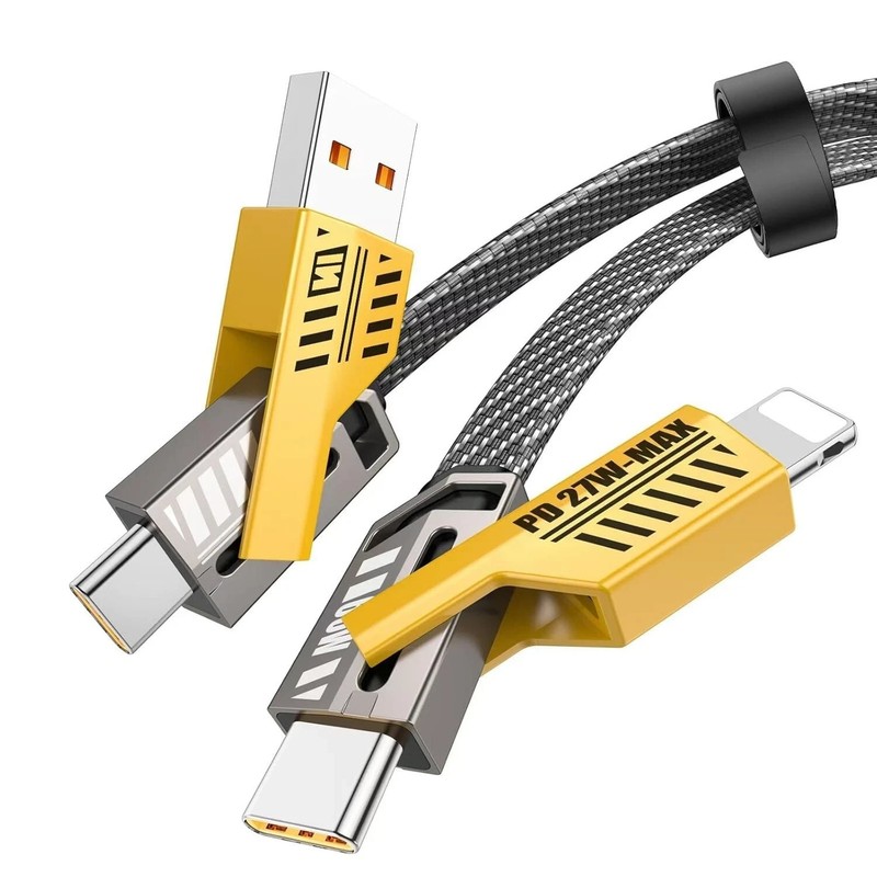 4Ft 65W 4 in 1 Multi Charging Cable Flat Braided USB C Charge Cord Data Transfer