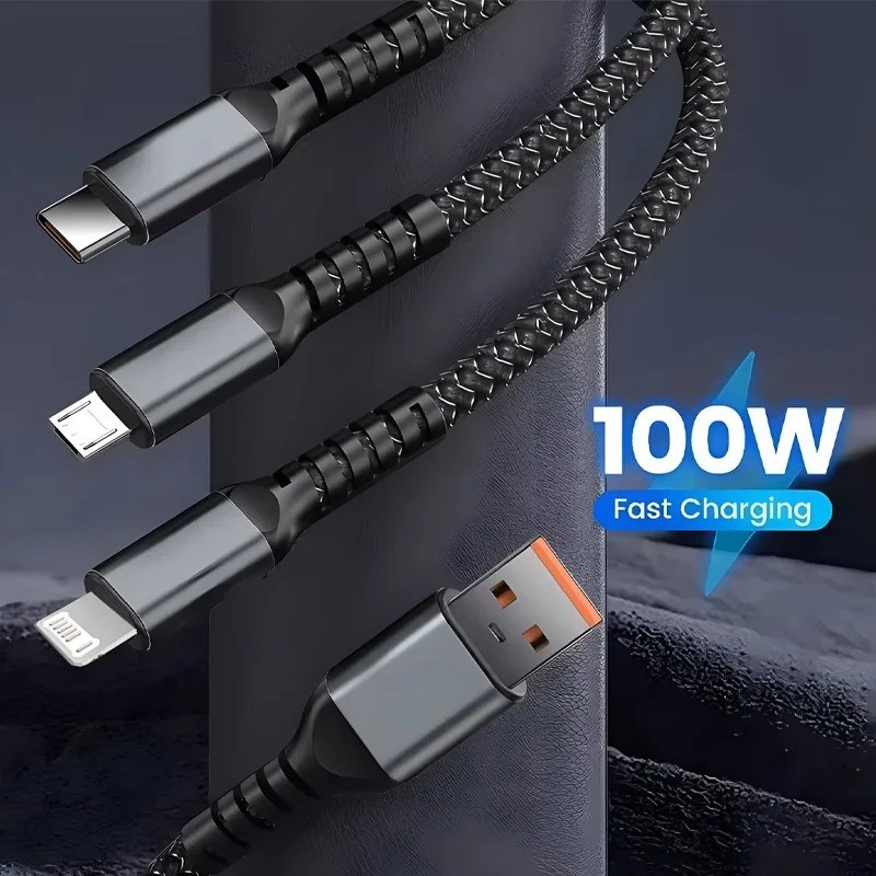 3 In 1 100W Transparent Pilot Lamp Super Fast Charging Cable Universal gallery
