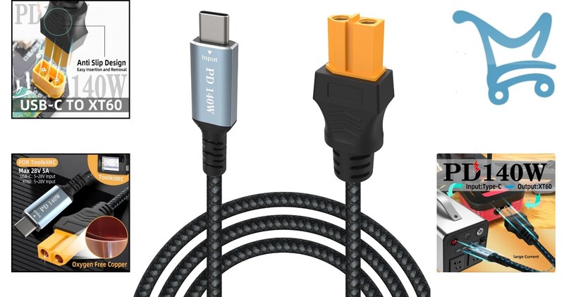 USB C to XT60 Power Cable 140W Fast Charging 6.6FT RC Drone Battery gallery