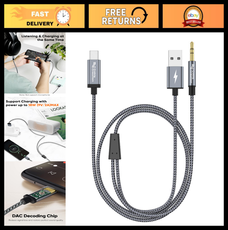 USB C to 3.5mm Audio Cable & Charging Car Aux Cable | Type C Headphone Adapter 1