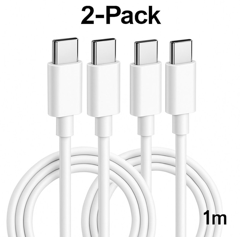 2-Pack USB Type-C to Type-C Cable 100W 6A Fast Charging 1M – Super Speed
