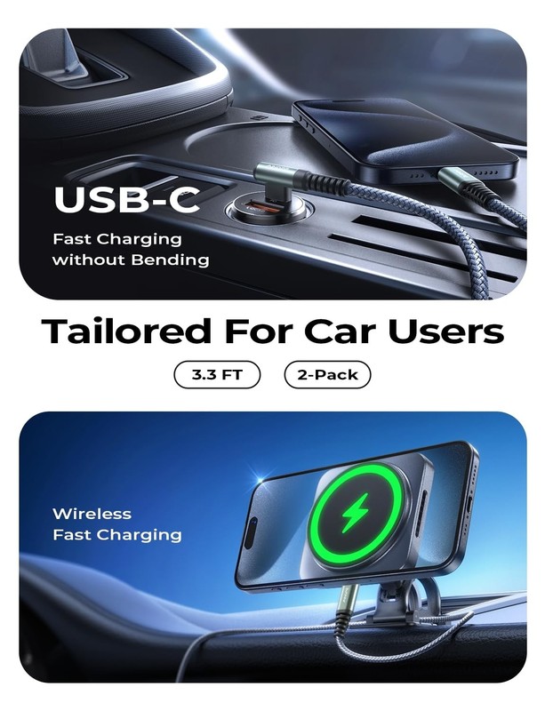 Right Angle USB C to USB C Cable 3.3FT 60W 2Pack Fast Charge for iPhone/Android gallery
