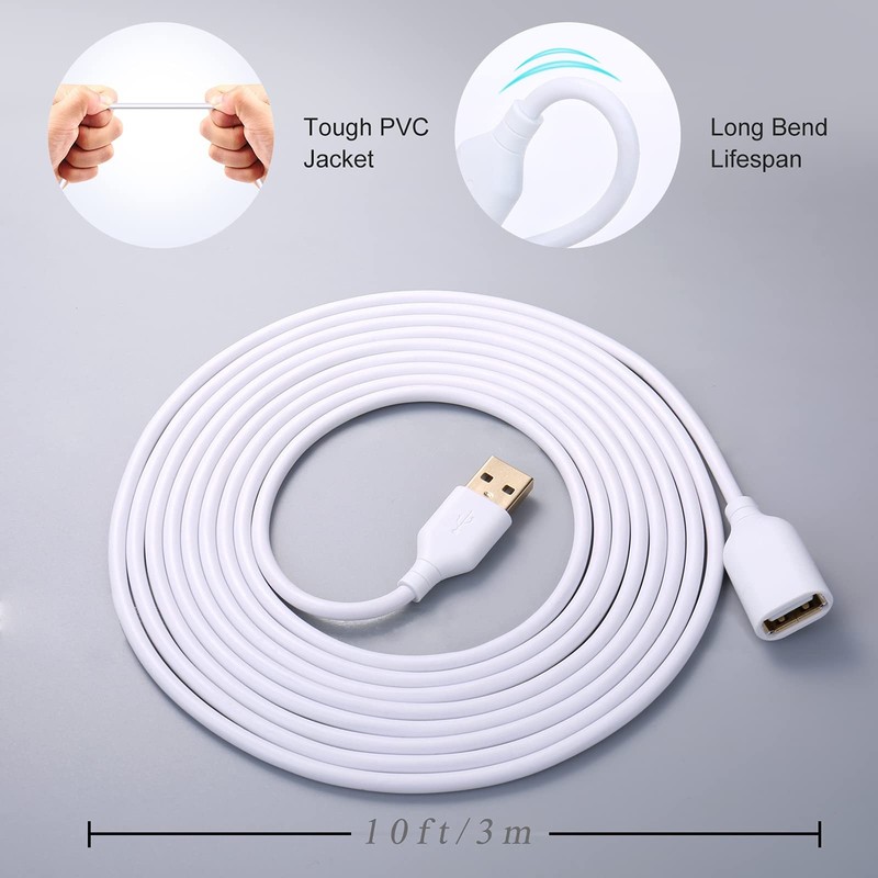 Costyle White USB Extension Cable, 2-Pack USB 2.0 10ft/3m Type A Male to A Fe... gallery