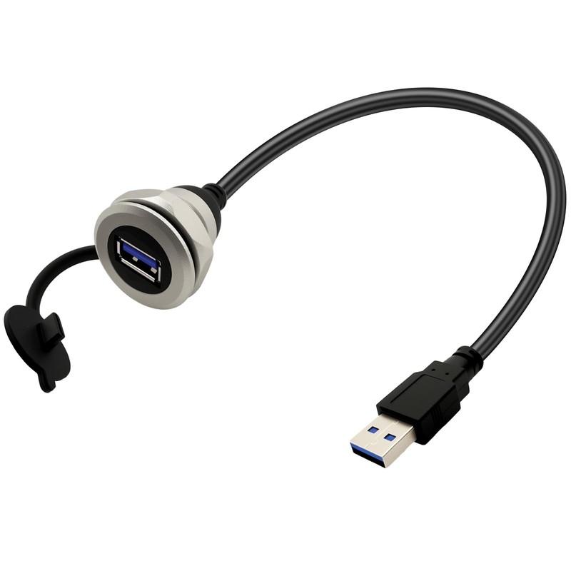 USB3.0 Threaded Fixed Mount Cable Al Shell USB A Male to Female Embedded Moun...