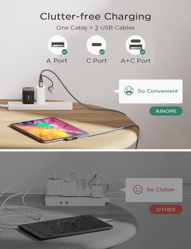 Cable USB C de 10 pies y 100 W tipo cable cargador con adaptador USB A gallery