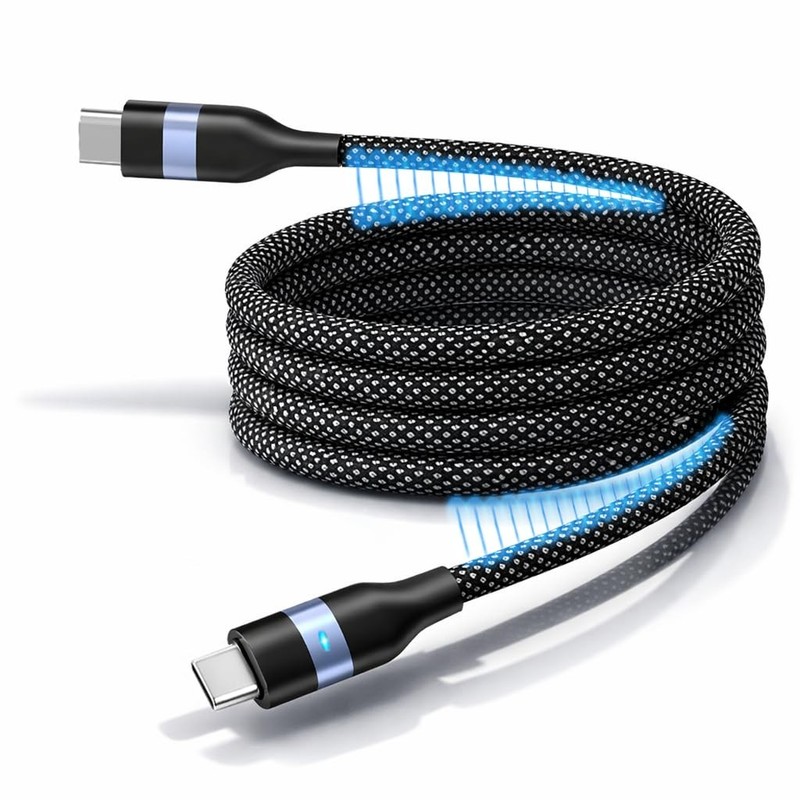 Fast Charger Cable Cord USB Magnetic Auto-Recoil 65W 480Mbps USB-C Android PD...