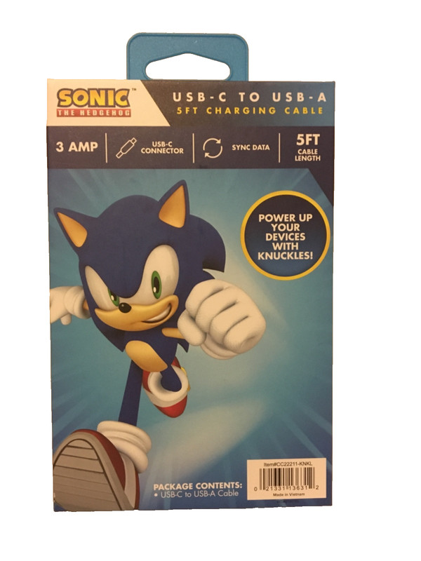 Sonic The Hedgehog KNUCKLES USB-C To USB-A 5ft Charging Cable NIB gallery