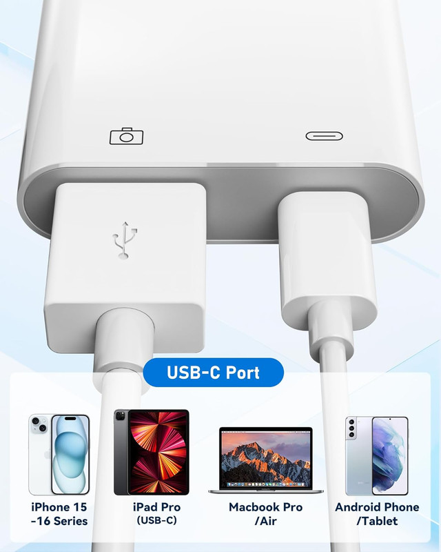 USB C to USB Camera Adapter with 30W PD Charging Port, OTG Cable Compatible with gallery