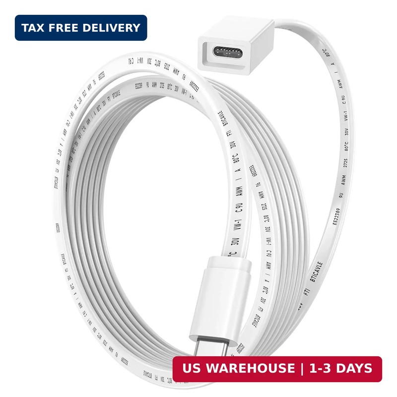 USB C Extension Cable 10ft for Ring Solar Panel & Camera, 45W Charging Waterproo