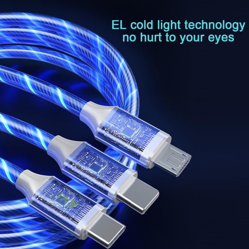 47 Inch Blue Multi Connector Fast Charging Cable USB A To C/Micro LED Cord gallery