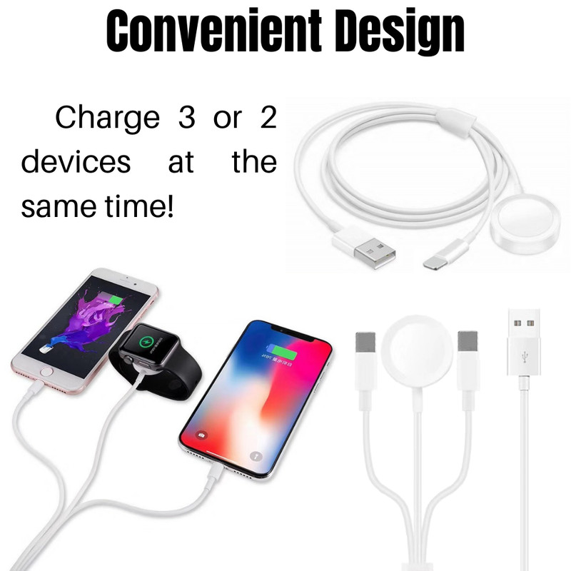For Apple Watch iWatch SE 6 5 4 3 2 1 iPhone XR 3 in1 USB Magnetic Charger Cable gallery