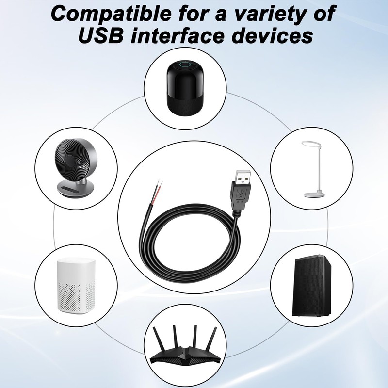 5 PCS USB 2.0 Pigtail Cable Male Plug To 2 Pin Bare Wire Extension 24AWG 1M gallery