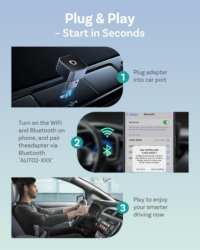 Mini 3.0 (Pot) 2025 2-in-1 Wireless CarPlay/Android Auto Adapter, 5GHz WiFi, ... gallery