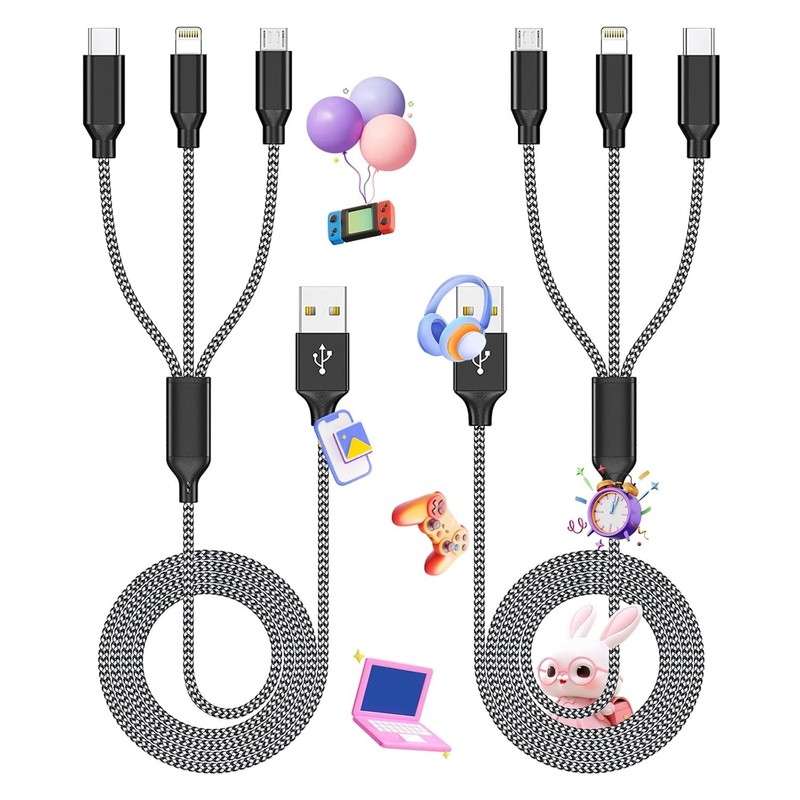 Multi Charging Cable 3 in 1 2 Pack 4FT Nylon Braided