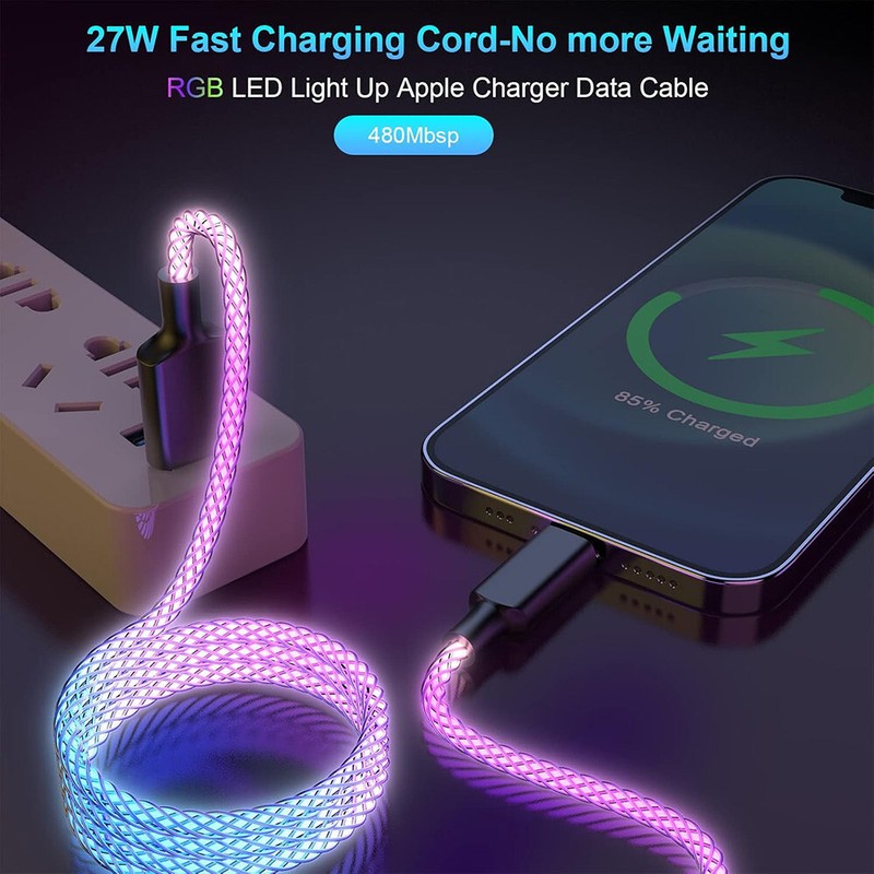 USB C To USB C Cable RGB LED Light 60W Fast Charging Cord Type C Charger - 3ft gallery