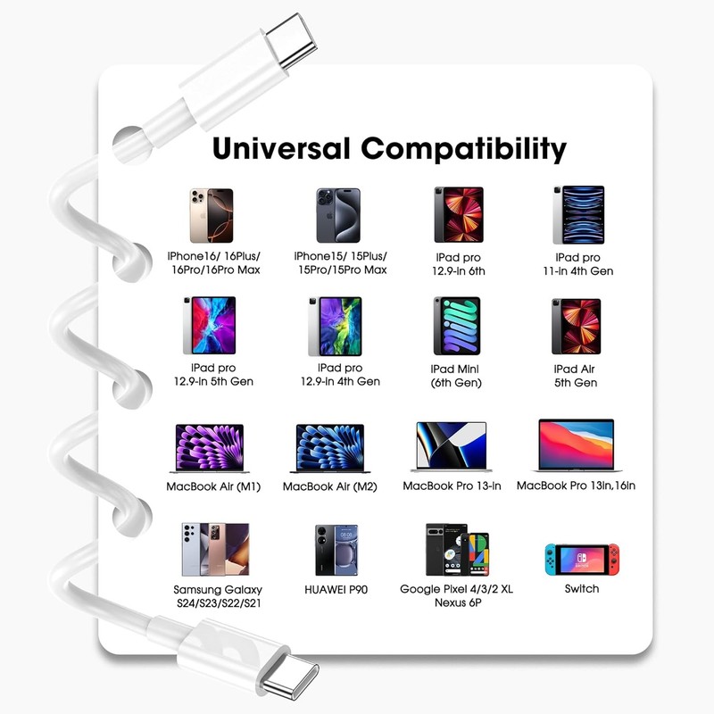 For iPhone 17E 16 15 Samsung 20W Type C Fast Charger Adapter USB C Charging Cord gallery