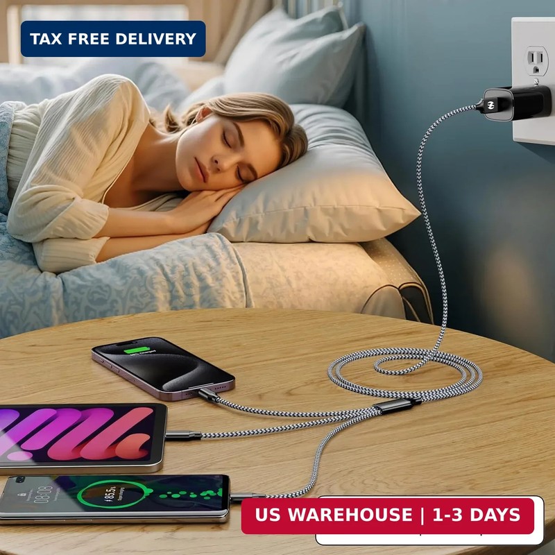 Multi Charging Cable 2ft 2Pack 3 in 1 Charger Cord, Short Multiple Rapid Nylon B gallery