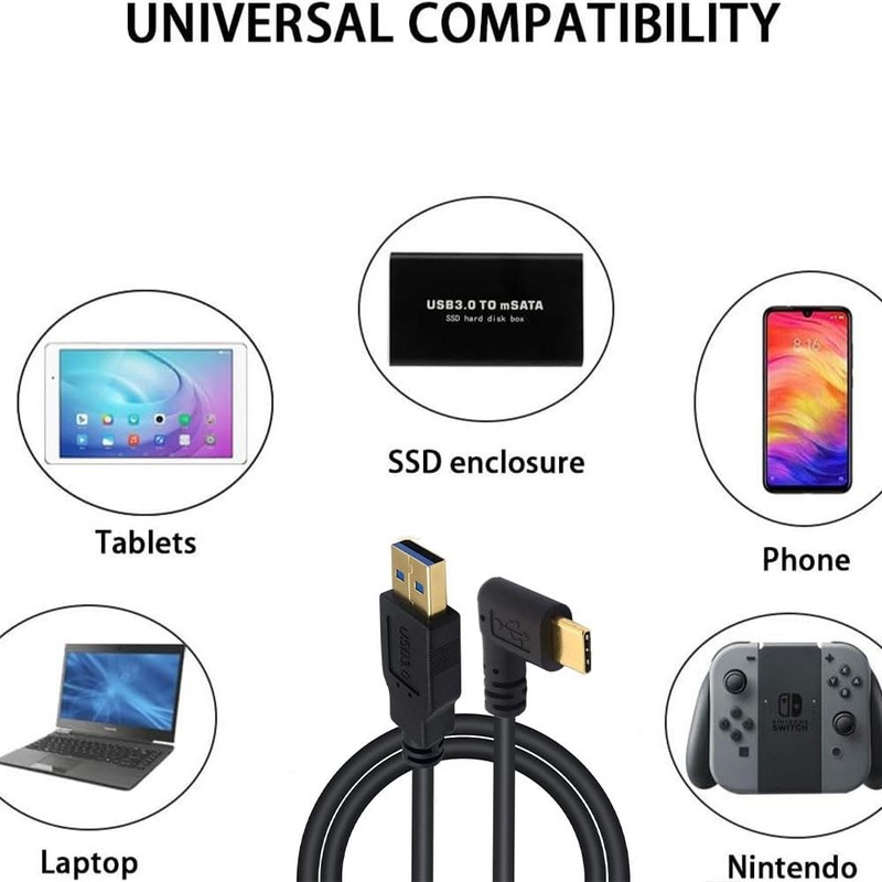 USB C Male to USB3.0 Male Cable 1M/3.3FT, 90 Degree Right/Left Angled Type c ... gallery