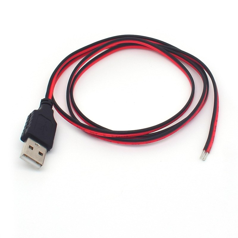 3.3FT Single 20AWG USB 2.0 Male Plug To 2 Pin Bare Wire Open End 5V 5A Power