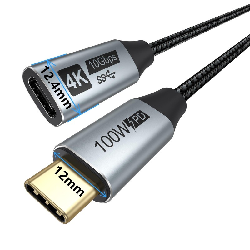 Grey 5 PCS 6FT USB C 3.2 Extender Male To Female Cable 10Gbps 4K@60Hz 100W gallery