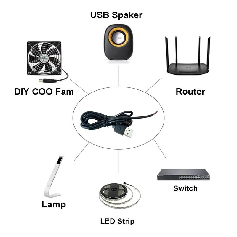 5Pcs 1Ft 30CM 22AWG USB 2.0 Male 2Pin Pigtail Cable 3A 5V USB A 2 Core Bare W... gallery