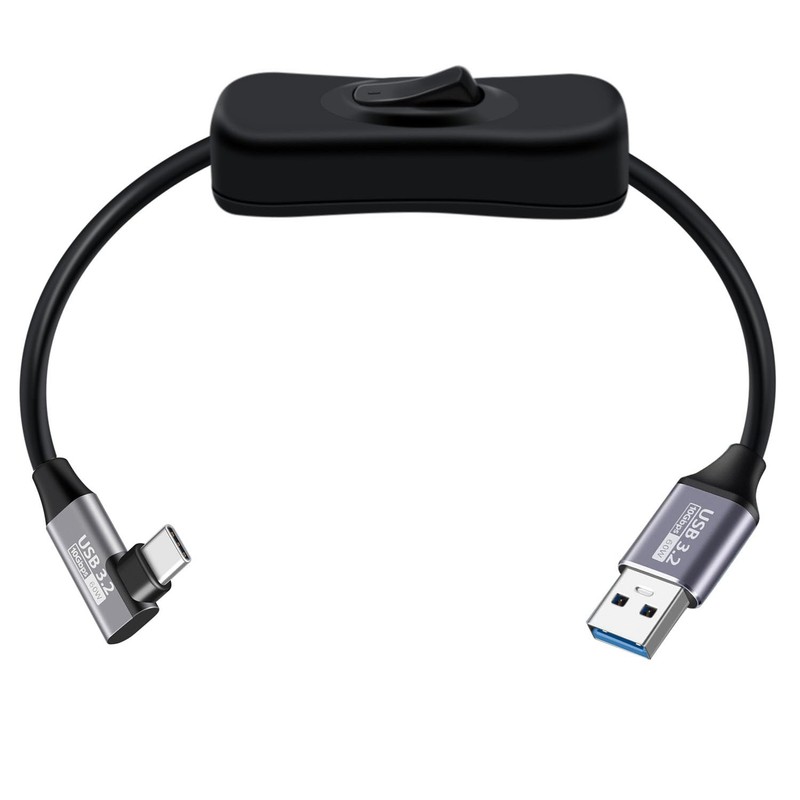 90 Degree USB C Cable Switch 3.2 Type C Fast Charging 60W 3A Black 2FT/0.6M