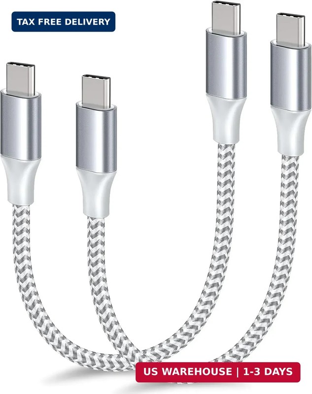 1FT USB C to USB C Cable, 2-Pack USB C Charger Cord Nylon Braided Short usbc Cab