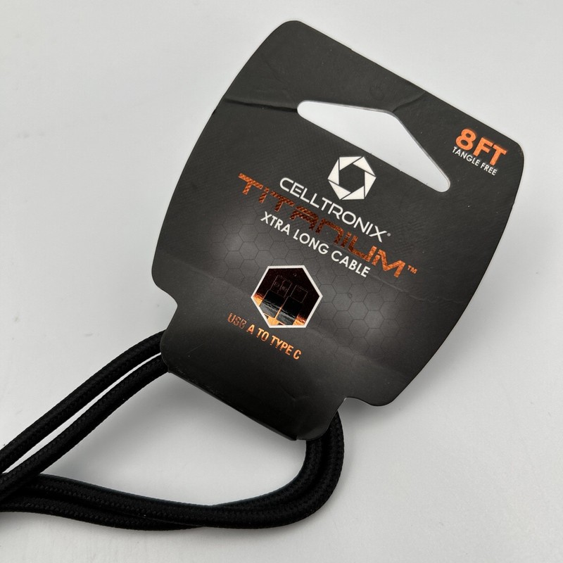 NWT - CELLTRONIX Titanium Xtra Long Cable USB Type C Black 8 feet gallery
