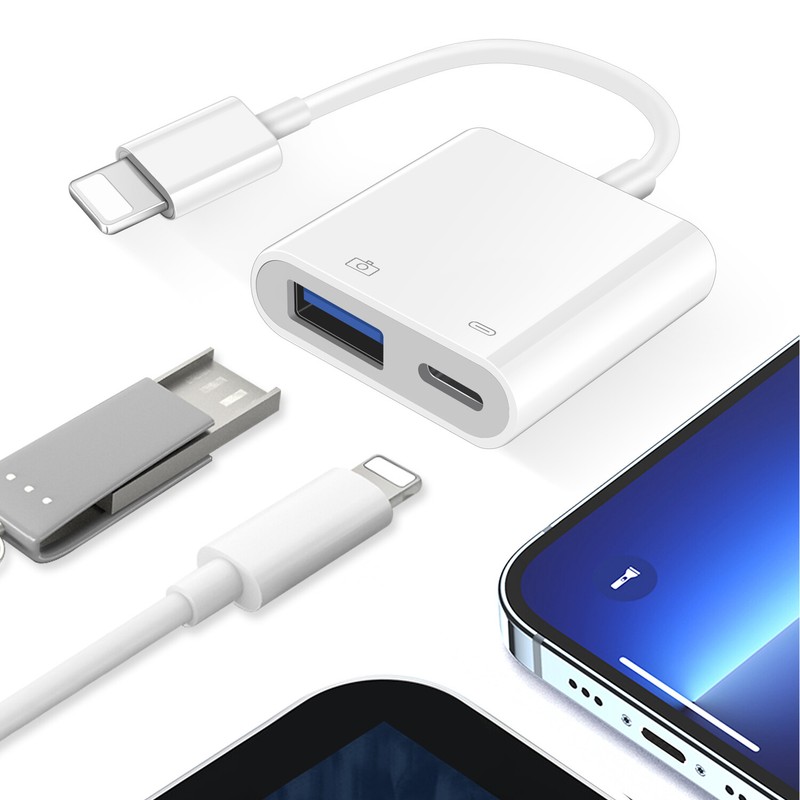 USB 3.0 to iPhone OTG Adapter Cable IOS16+ For All 8 pin iPad Air iPhone Camera gallery