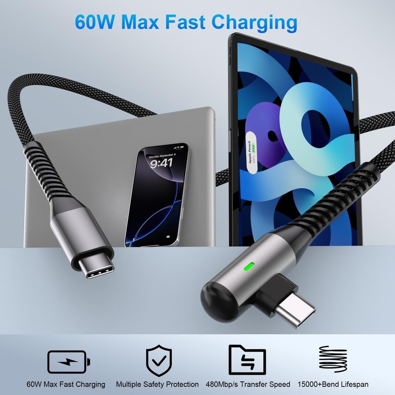 USB Cable 16FT Fast Charging 60W Right Angle USB to Charger Cable 5M Long Bra... gallery