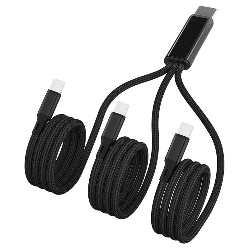 Awnuwuy Multi 3 in 1 USB C Cable 4FT, 3A USB C to 3 USB C Port Black Nylon | Mul