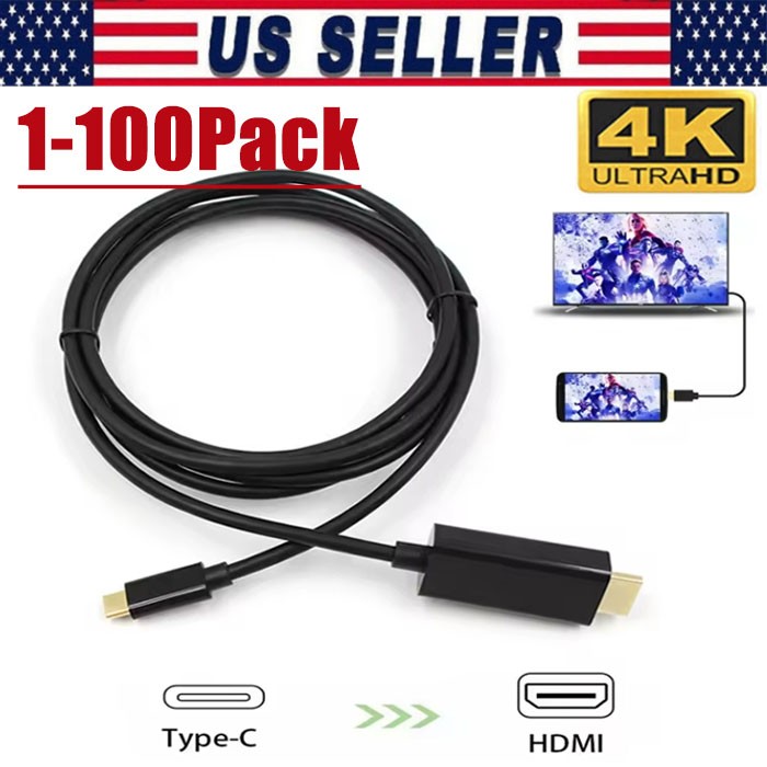 USB C to 4K HDMI Cable Video Converter Adapter 6Ft Type C to HDMI 4K Cord Lot