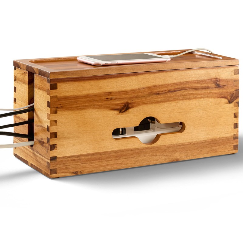 Tidita Acacia Large Cable Management Box – 15″ L Cord Length,