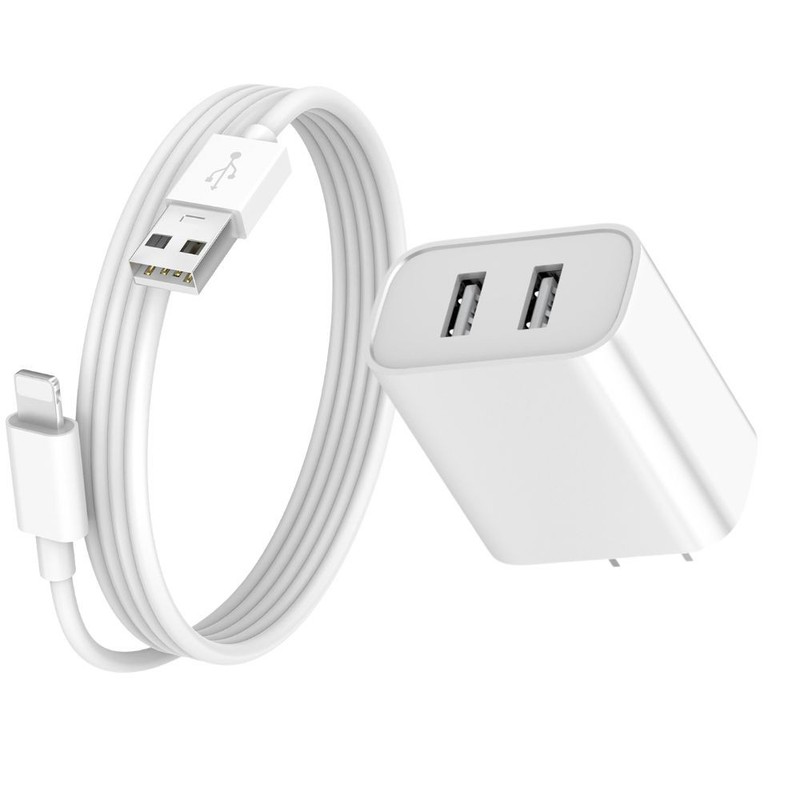 2A USB Power Adapter AC Home Wall Charger US Plug For iPhone 5~14 Charging Cord