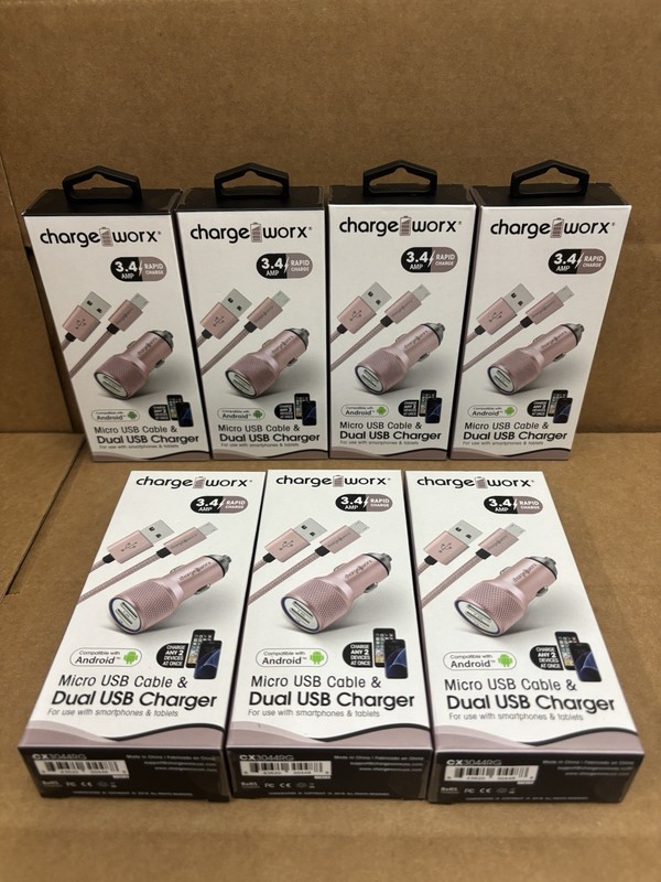 Lot of 7 Charge Worx 3.4 AMP Android Micro USB Cable & Dual USB Chargers