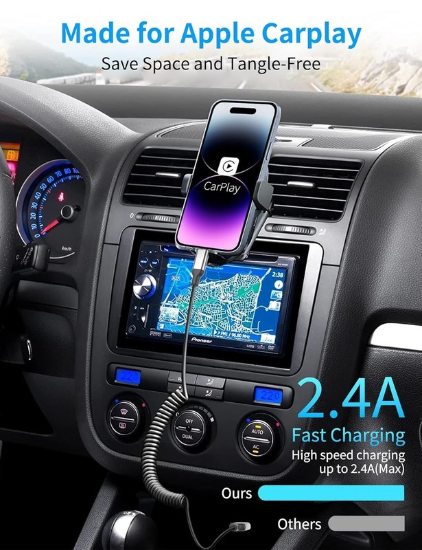 Car Coiled Lightnng Cable 2Pk Retractable iPhone Fast Charging Short 3Ft Cord gallery